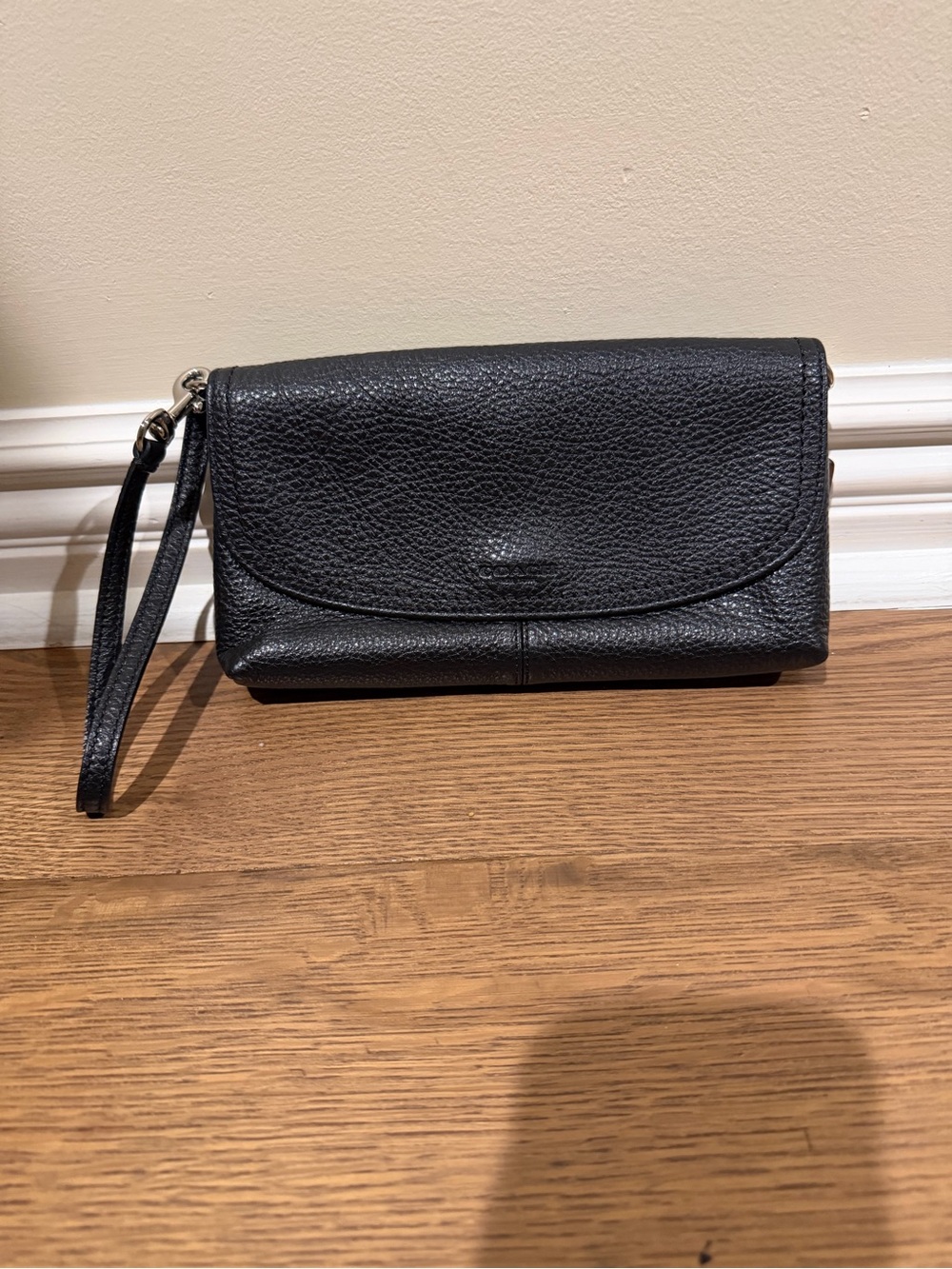 Coach Black Pebbled Leather Wristlet Clutch